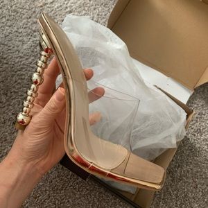 Fashion Nova Clear and Rose Gold Heels